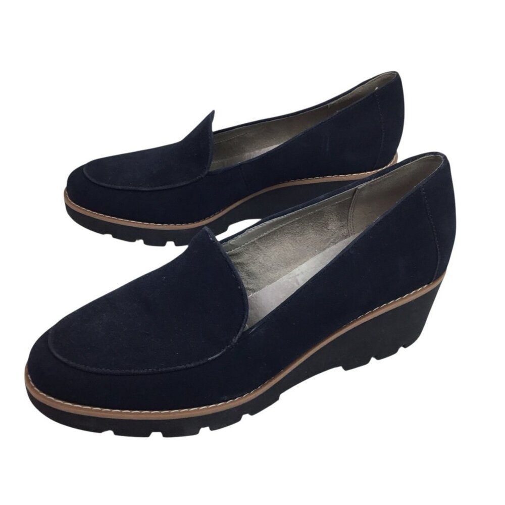 Vionic Ava Womens Navy Suede Wedge Loafers Size 10